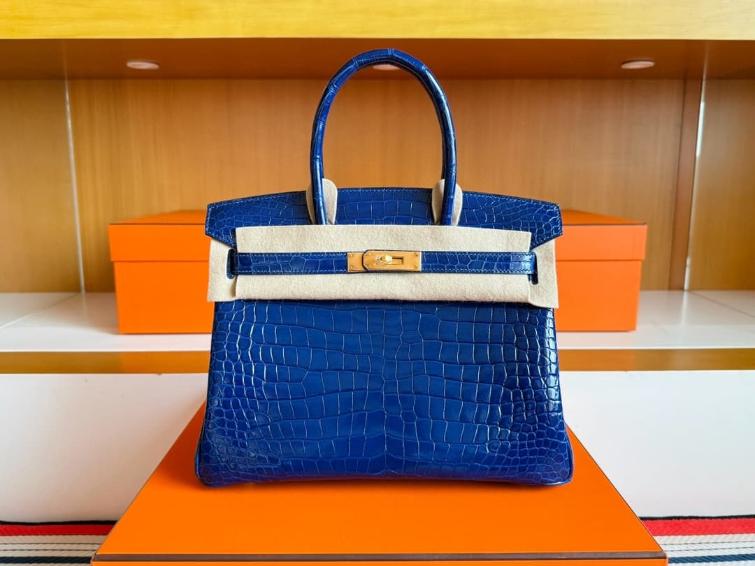 ELAVERE Classic BK — Royal Blue Shiny Crocodile, Gold Hardware